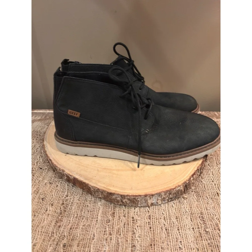 Reef Voyage Chukka Boot Men's Sz 12 US‎ Black Leather Casual Comfort